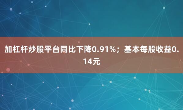 加杠杆炒股平台同比下降0.91%；基本每股收益0.14元